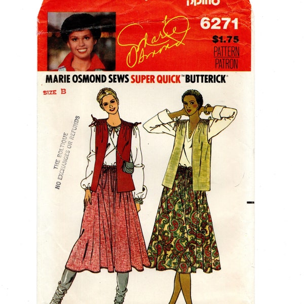 Size 10-14 Lined Vest & Flared Skirt w/ Elastic Waist, Marie Osmond Sews Superquick, Uncut Sewing Pattern