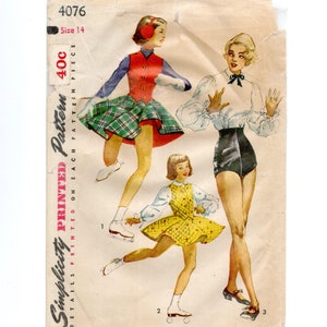 Size 14 Girls Tap Dance & Skating Costumes w/ Blouse, Vest, Skirt + Trunks, Pre-Cut Sewing Pattern, 1950s