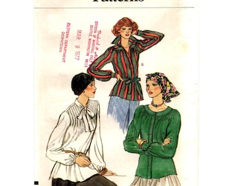 Blusas Vogue talla 12 con detalles de escote, largo túnica, mangas largas, patrón de costura precortado