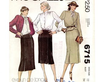 Size 12 Lined Jacket w/ Blouse + Skirt, Uncut Sewing Pattern, 1970s