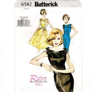 Size 12-16 Retro &#39;60 Dress, Full or Slim Skirt, Faux Wrap Neckline, Uncut Reproduction Sewing Pattern
