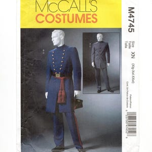 May include: McCall's Costumes pattern M4745. The image shows a navy blue military-style costume with gold buttons, a red sash, and matching pants. The pattern includes a smaller image of the costume. Size XN (Xlg-Xxl-XXXL).