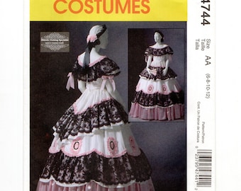 Patrón de costura sin cortar para vestido de dos piezas de la época de la Guerra Civil, tallas 6-12, con enagua.