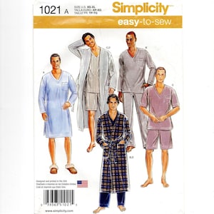 Size XS-XL Mens Nightshirt, Robe & Pajamas in 2 Lengths, Uncut Sewing Pattern