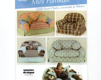Kids' Chairs, Loveseat & Pillows, Foam and Fiberfill Stuffings, Uncut Sewing Pattern