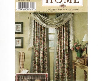 Country Curtains & Drapes, w/ Swags, Valances, Tie Backs, Pre-Cut Sewing Pattern