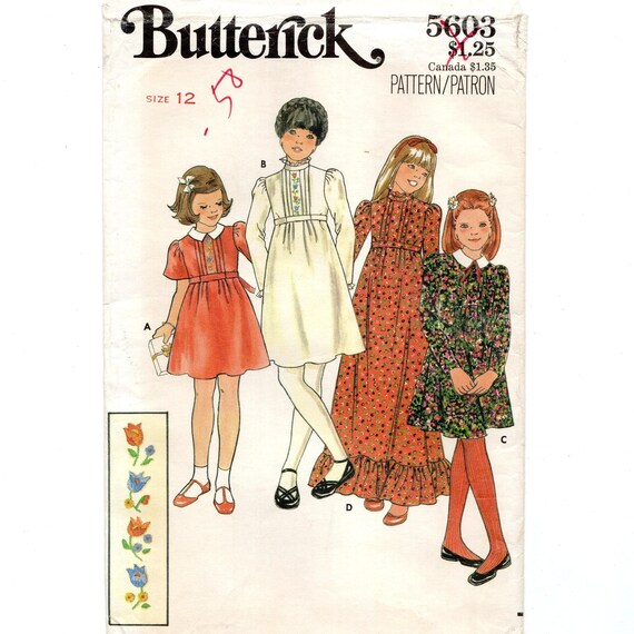 Size 12 Girls Empire Waist Dress W/ Embroidery, Collar & Sleeve Options, Pre-cut Sewing Pattern - Etsy Size 12 Girls Empire Waist Dress W/ Embroidery, Collar & Sleeve Options, Pre-cut Sewing Pattern - Etsy