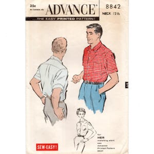Size 40 Chest Men&#39;s Sports Shirts, Button Down Collar, Back Pleat, Pre-Cut Sewing Pattern, 1950s