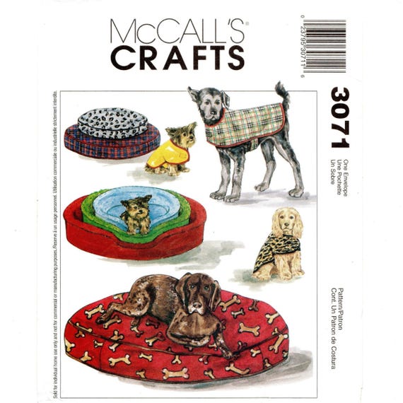 S M L Dog Coats & 3 Size Pet Beds w/ Cushion + Removable Cover, Uncut Sewing Pattern