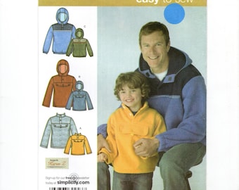 Boys Size S-L + Mens S-XL, Pullover Parka w/ Hood Option, Uncut Sewing Pattern