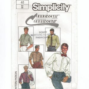 May include: Simplicity Connoisseur pattern envelope featuring shirt designs. The envelope includes the text "Sorry No Returns On Patterns Fabricland". The size is 44, Eur 54.