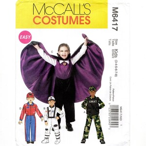 May include: McCall's Costumes pattern M6417 for kids, featuring various costume designs. The image shows a child in a vampire costume with a purple cape, and other costume options including an astronaut and a SWAT team member.