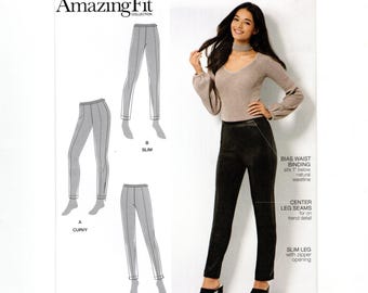 Patrón de costura sin cortar para pantalones ajustados, de talla 14 a 22, de complexión media o con curvas, con costuras centrales en las piernas.