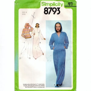 Size 8 Front Zip Caftan, Robe or Sweatshirt, Hood Option, Uncut Sewing Pattern, Vintage 70s