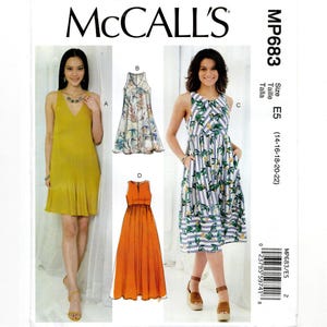 Size 14-22 Sleeveless Dresses, Loose or Fitted Bodice, 3 Lengths, Uncut Sewing Pattern