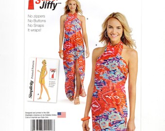 Patrón de costura sin cortar para vestido cruzado o pareo de baño, tallas XXS-XXL.