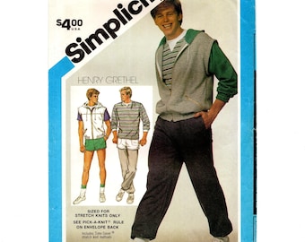 Size L 42-44 Mens Stretch Knits Vest, Hoodie, Top, Shorts & Pants, Uncut Sewing Pattern, Vintage 80s
