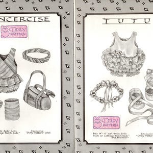 14-17" Soft Body Doll Clothes w/ Tutu & Exercise Costumes, 2 Uncut Sewing Patterns
