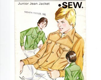 Size 30-34" Chest, Junior Jean Jacket, Woven or Knit Fabrics, Uncut Sewing Pattern