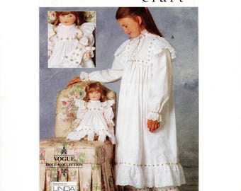 Size S M L Girls Nightgown & Pants w/ Matching 18" Doll Nightgown + 6" Pocket Doll, Uncut Vogue Sewing Pattern