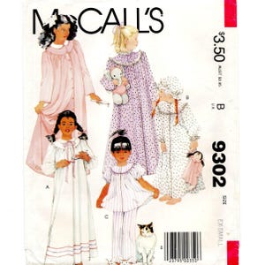 May include: McCall's sewing pattern featuring illustrations of children's sleepwear. The pattern includes various styles of nightgowns, pajamas, and a nightcap. The cover art showcases the sleepwear designs in soft pastel colors, with the pattern number 9302.