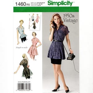 May include: Simplicity sewing pattern featuring a 1950s vintage design. The pattern includes illustrations of various dress styles. The package is labeled with sizes and the text "Simple to make."