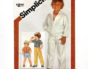 Size 4 Boys Shirt & Jacket w/ Pants or Shorts, Vintage 1980s Pre-Cut Sewing Pattern