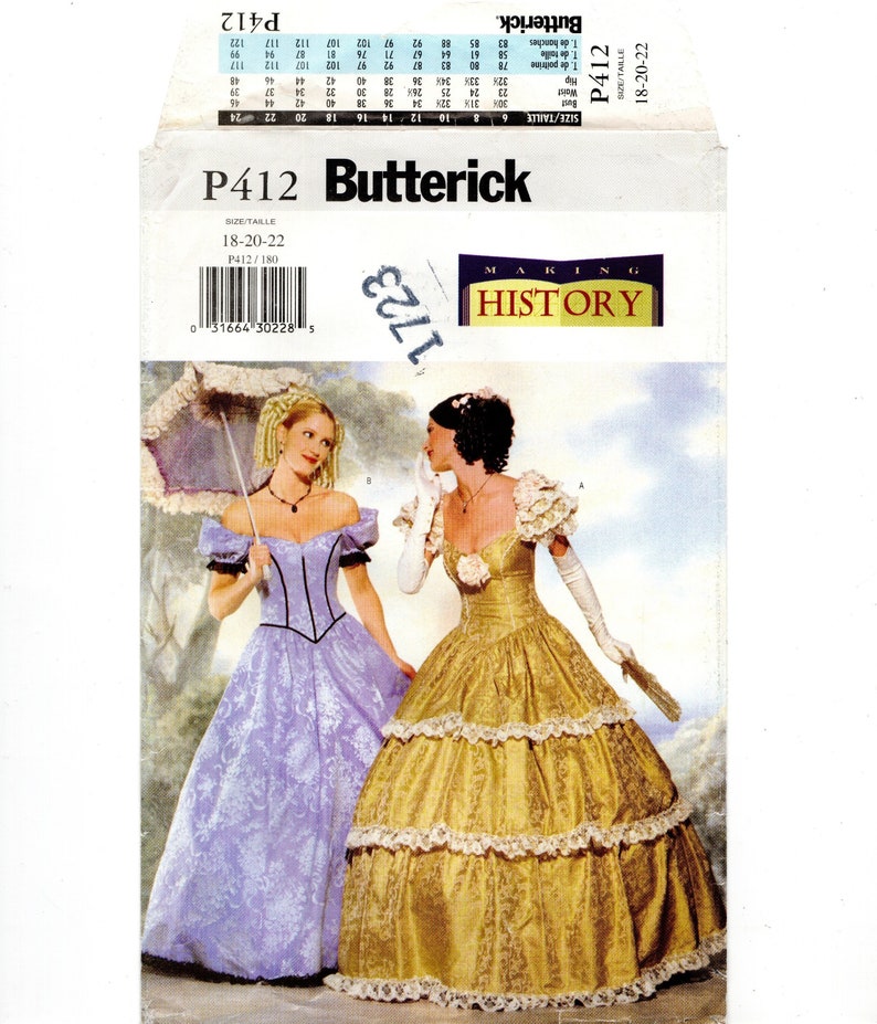 1840s-1850s-1860s Victorian Sewing Patterns     Size 18-22 Antebellum Ball Gown Costume Lined Dress w/ Princess Seam Bodice Womens/ Plus Uncut Sewing Pattern  AT vintagedancer.com