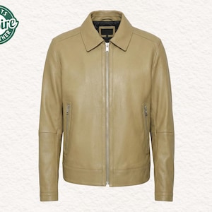 Veste Harrington haut de gamme en cuir grainé marron clair fait main - Doublure matelassée - Cadeau personnalisé pour mari - Exclusivité hiver 2026