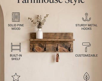 Rustic Wood Coat Rack with Shelf | Entryway Wall Organizer | Farmhouse Coat Hooks | Handmade Wooden Rack | Small Space Storage