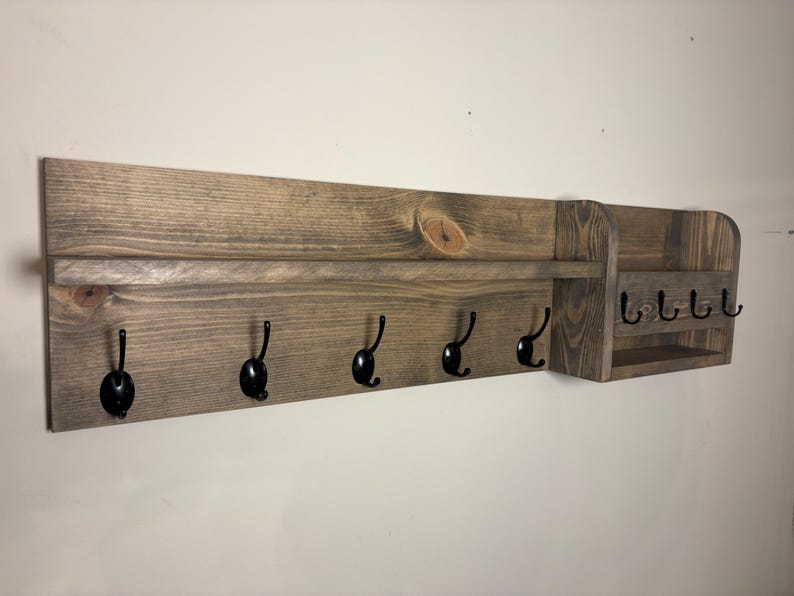 Entryway organizer in a grey-brown stain