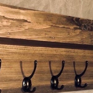 Wood Coat Rack with Shelf, Rustic Farmhouse Entryway Organizer Wall Mounted-Mudroom Storage-Handmade with Hooks image 7
