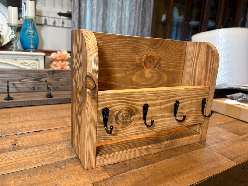 Mail organizer in a honey-toned finish