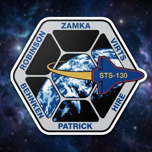 STS-130 Space Shuttle Mission Patch Sticker, Retro Space Program Decal, Astronaut Crew Badge Vinyl Sticker, Gift for Space Lovers