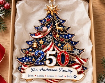 Personalized America Anniversary Ornament 1776-2026, Custom Family Name USA Flag Acrylic Christmas Tree Decor, Patriotic Keepsake Gift