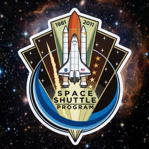 Retro Space Shuttle Program Sticker 1981–2011, Vintage Rocket Mission Patch Decal, Space Exploration Vinyl Sticker Gift