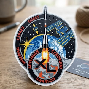 Retro Space Mission Patch Sticker Rocket Launch Orbit Station Vinyl Decal Waterproof Laptop Car Bottle Space Explorer Gift