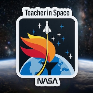 Teacher in Space Shuttle Mission Patch Sticker, Retro Space Rocket Badge, Astronaut Tribute Vinyl Decal, Space Lover Gift