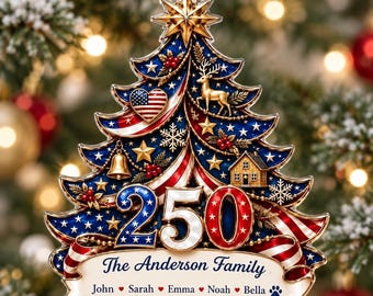 Personalized America Anniversary Ornament 1776-2026, Custom Family Name USA Flag Acrylic Christmas Tree Decor, Patriotic Keepsake Gift