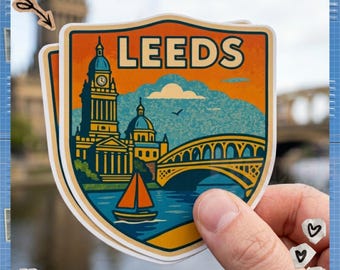 Leeds City Sticker – Retro Yorkshire Travel Decal, Vinyl Laptop Decor
