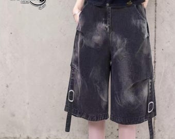 Pantalones cortos cargo lavados / Pantalones cortos vaqueros holgados / Para uso diario / Estilo streetwear Y2K