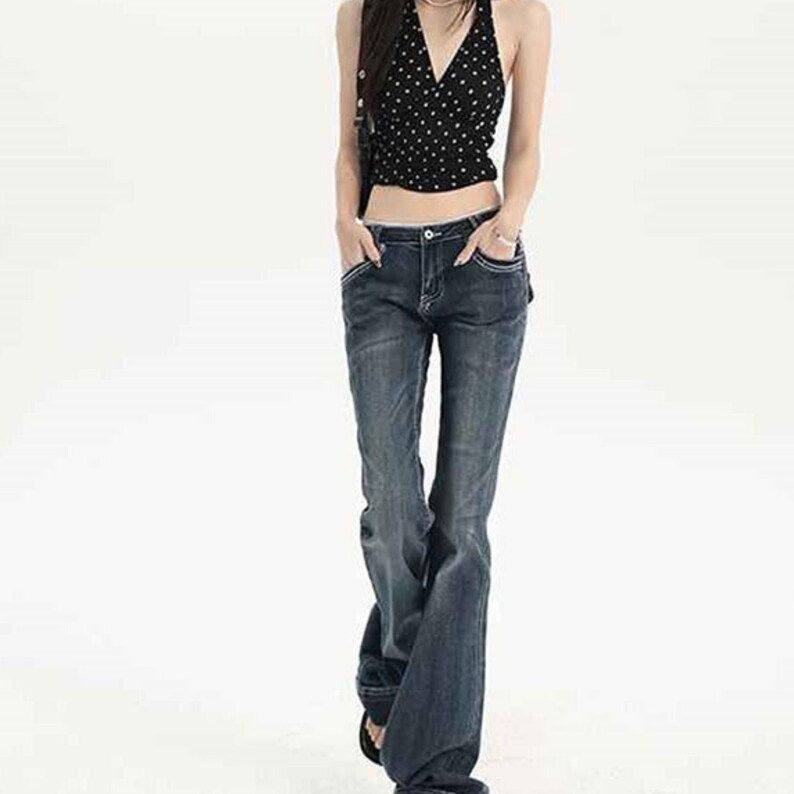 Retro Denim Pants | Low Rise Flare Jeans | Daily Wear | Y2K Streetwear Style.

Low rise flare jeans with y2k streetwear style