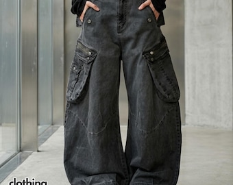 Pantalones cargo retro / Pantalones anchos de pierna holgada / Para uso diario / Estilo urbano Y2K