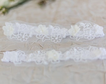 Lace Wedding Garter Set, Luxe Bridal Garter, White Wedding Garters Lace, Bridal Garter Set,Lace Garters