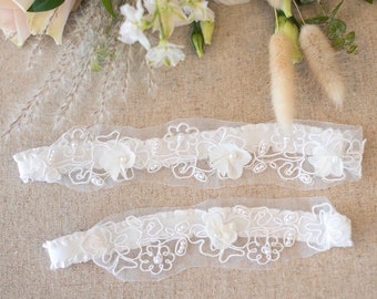 Lace Wedding Garter Set, Luxe Bridal Garter, White Wedding Garters Lace, Bridal Garter Set,Lace Garters