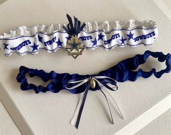 Dallas Cowboy Garter, Wedding Sports Garter Dallas Cowboys with Team Logo Charm, Wedding Sports Garter Set, Custom Garter for Bride