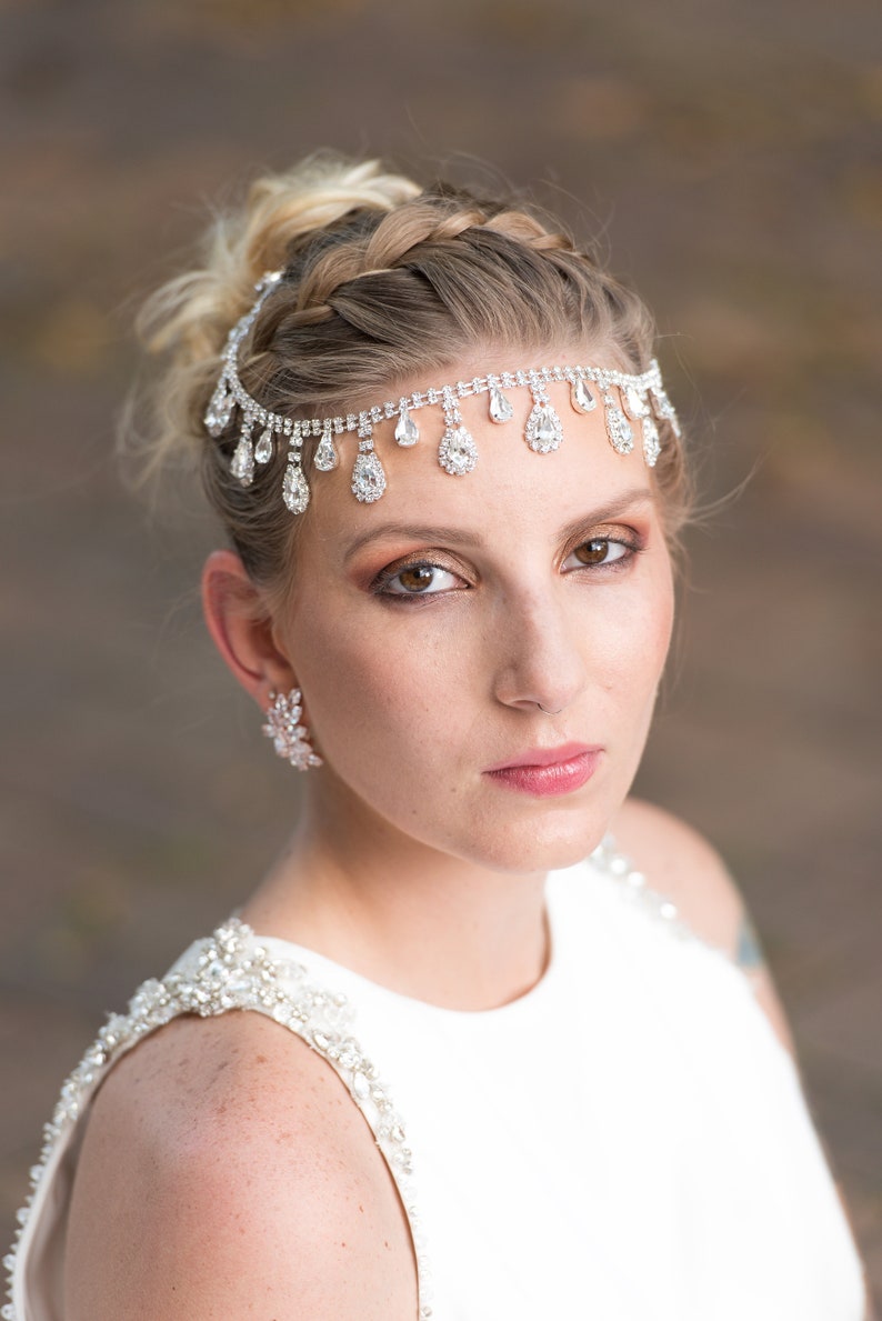 Rhinestone Bridal Headband Teardrop Crystals, Art Déco Bridal Headpiece, Rhinestone Bridal