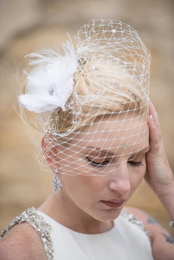 white birdcage veil