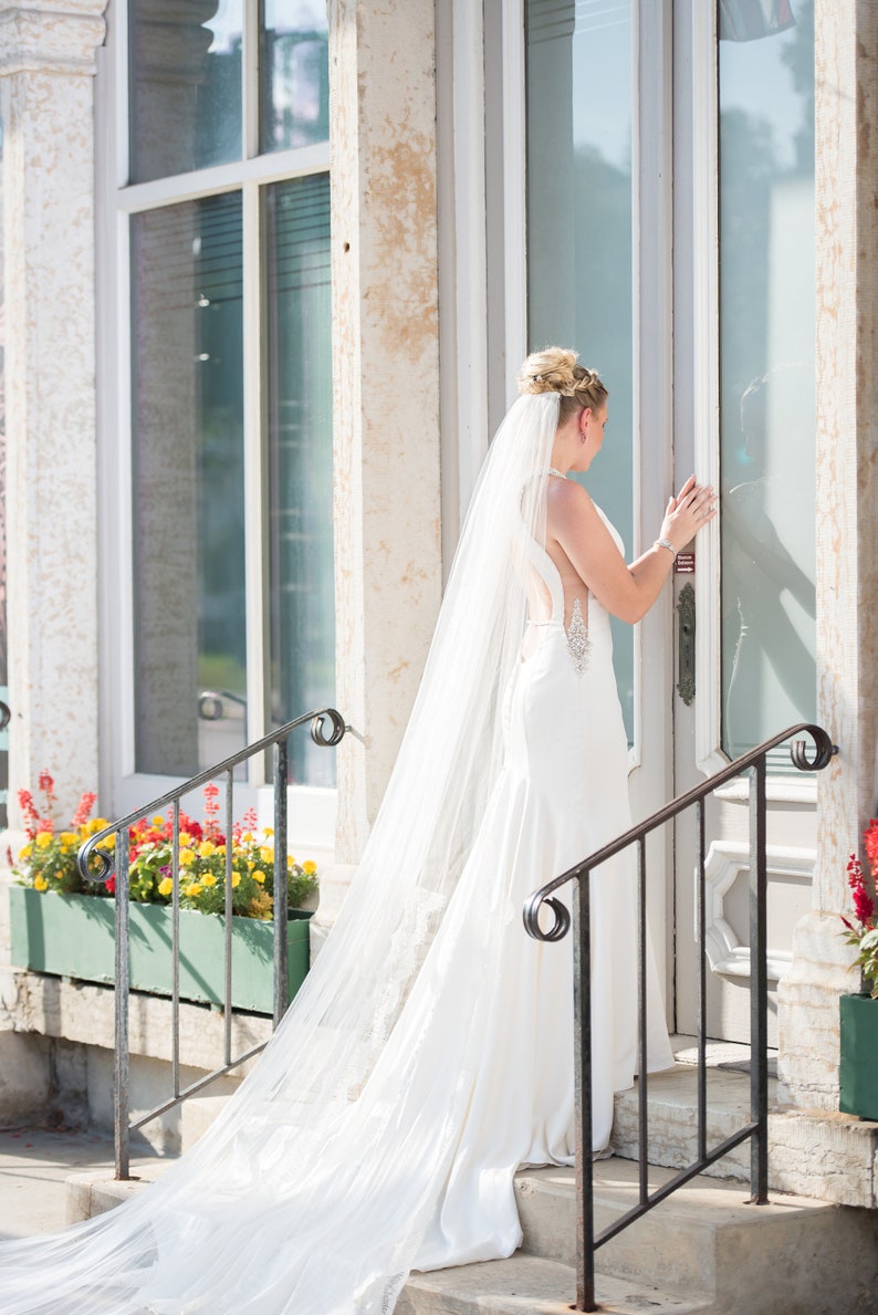 Wedding Cape Veil Cathedral Length, Wedding Cape Veil, Sheer Wedding Cape Long Illusion Veil, Single Layer Veil Long, Ivory Wedding Cape image 7