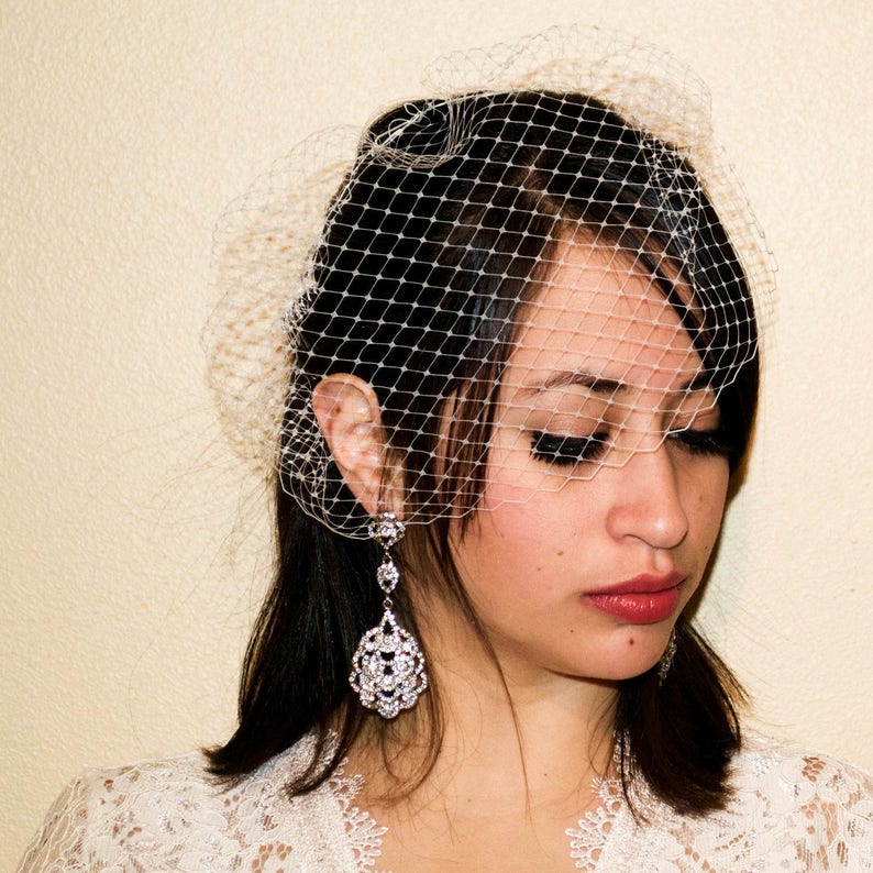 Wedding Veil Short Wedding Veil With Crystals Birdcage Veil Etsy
